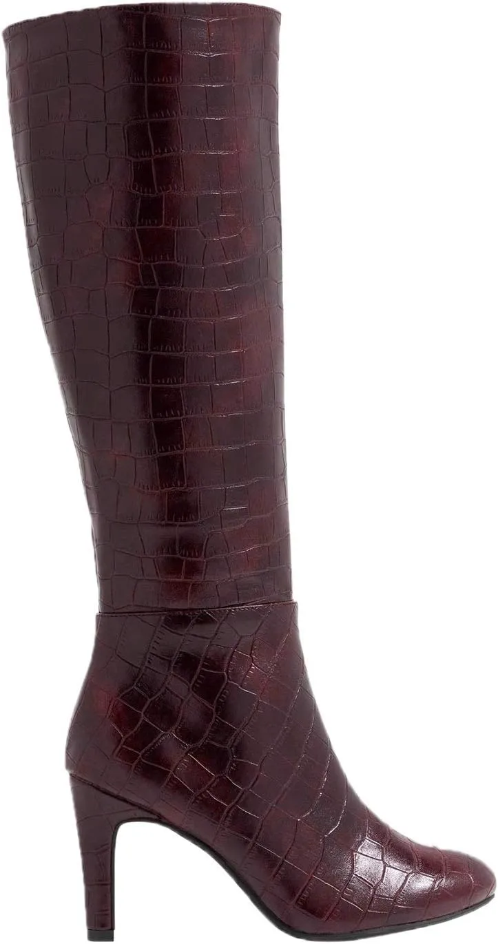 FOWT Women Croc-Embossed Mid Calf Boots Round Toe High Stiletto Heel Long Boots Sexy Side Zipper Unisex Warm Shoes for Office Outdoor Party 4-16 US Size