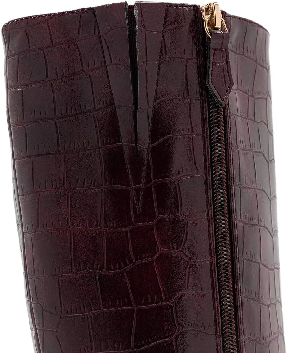 FOWT Women Croc-Embossed Mid Calf Boots Round Toe High Stiletto Heel Long Boots Sexy Side Zipper Unisex Warm Shoes for Office Outdoor Party 4-16 US Size