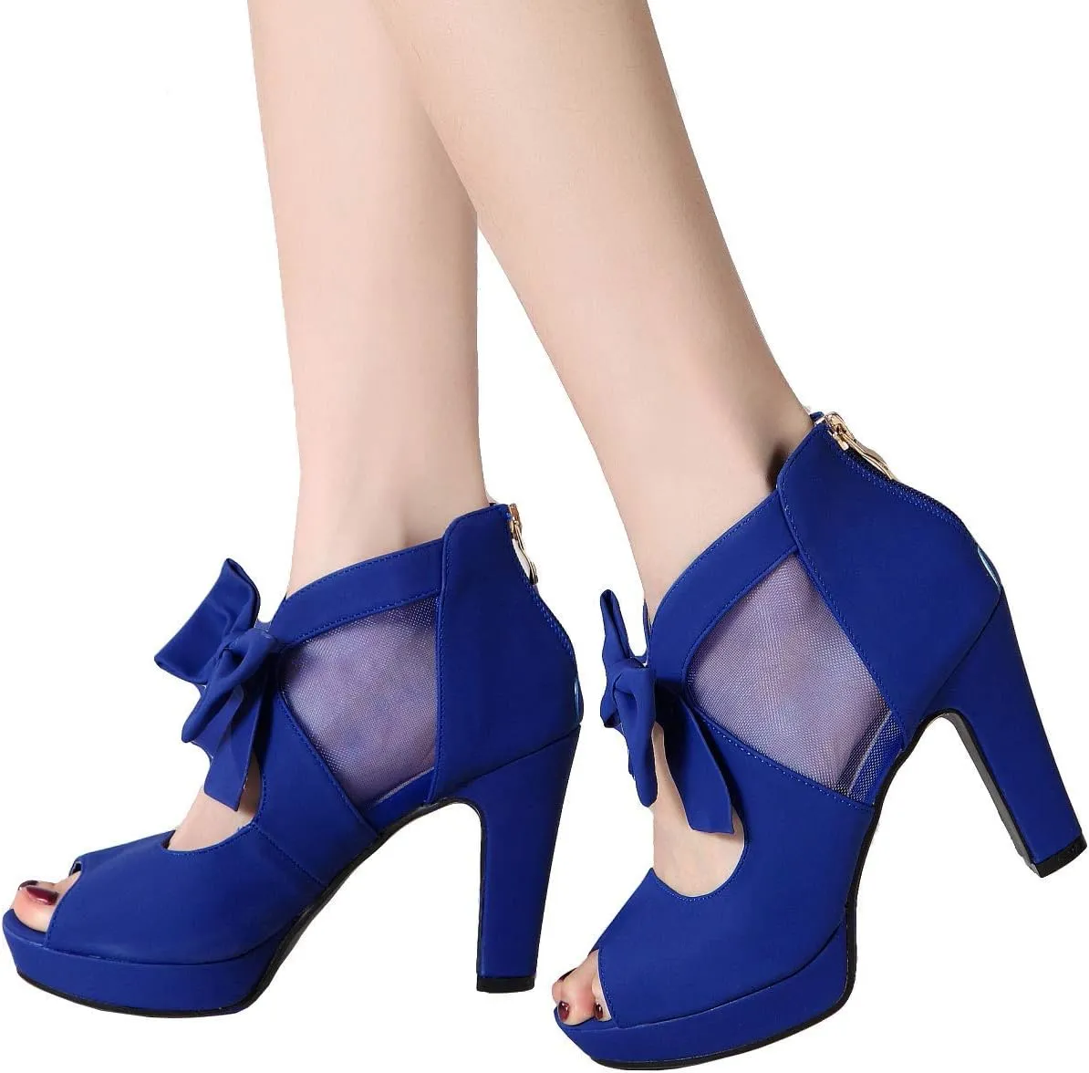 GATUXUS Open Toe Women Platform High Heel Shoes Bows Strappy Sandals