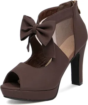 GATUXUS Open Toe Women Platform High Heel Shoes Bows Strappy Sandals