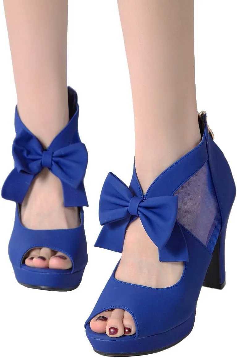 GATUXUS Open Toe Women Platform High Heel Shoes Bows Strappy Sandals