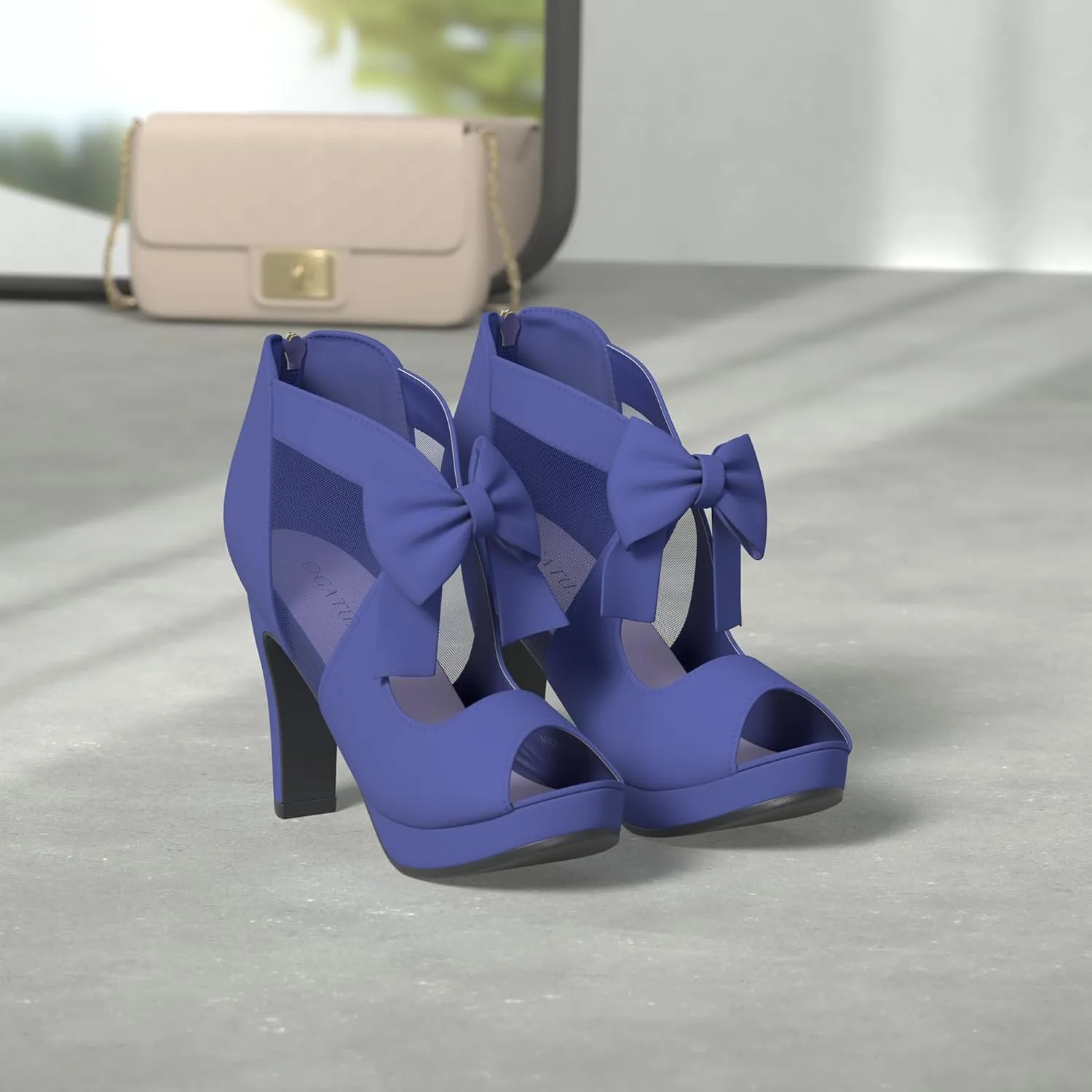 GATUXUS Open Toe Women Platform High Heel Shoes Bows Strappy Sandals
