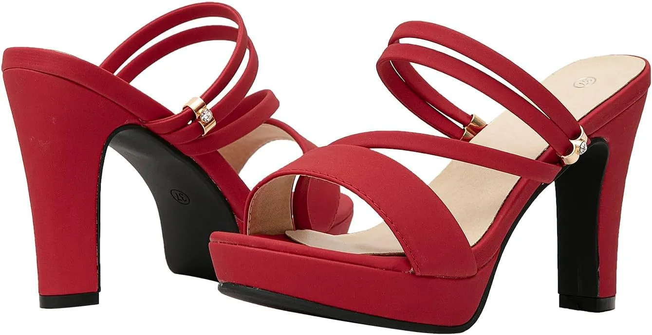 getmorebeauty Women's Chunky High Heels Slingback Sandals Open Toe Ankle Strap Slip On Platform Dress Shoes