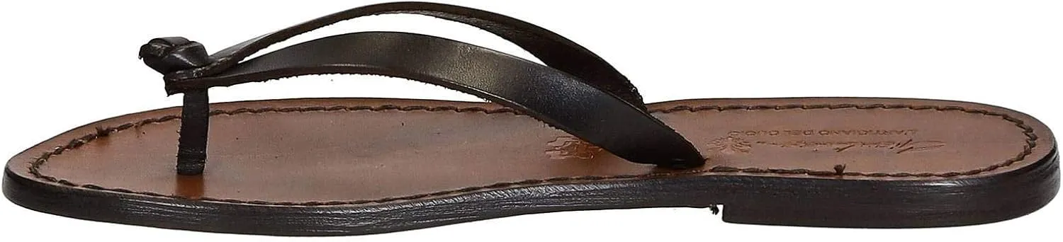 Gianluca - L'artigiano del cuoio Handmade Thong Sandals for Women Dark Brown Leather