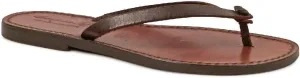 Gianluca - L'artigiano del cuoio Handmade Thong Sandals for Women Dark Brown Leather