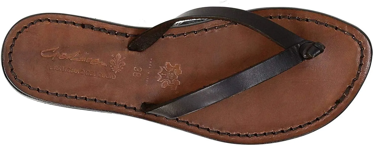 Gianluca - L'artigiano del cuoio Handmade Thong Sandals for Women Dark Brown Leather