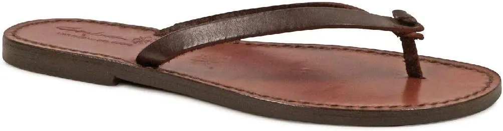 Gianluca - L'artigiano del cuoio Handmade Thong Sandals for Women Dark Brown Leather
