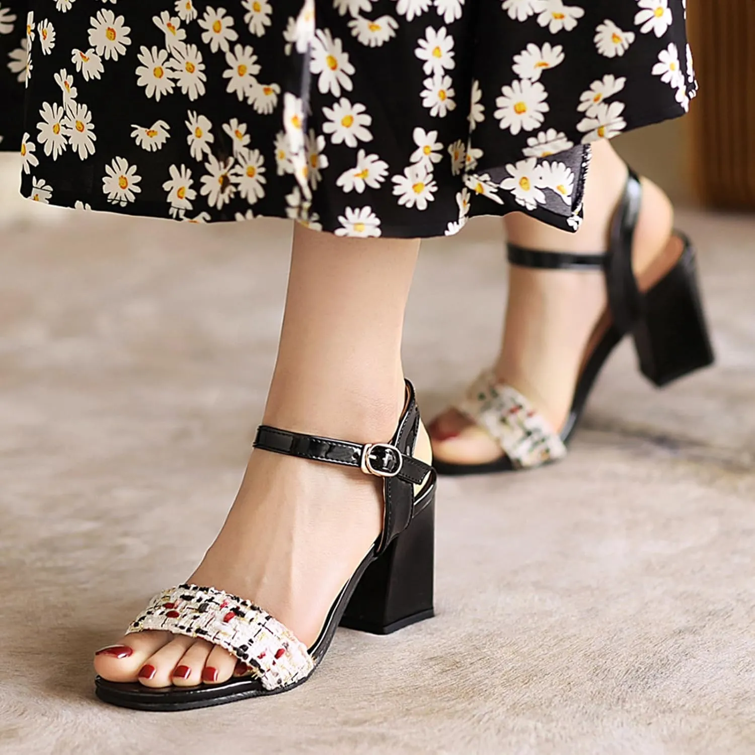 Gicoiz Ladies Wedding Open Toe Block Heels Sandals