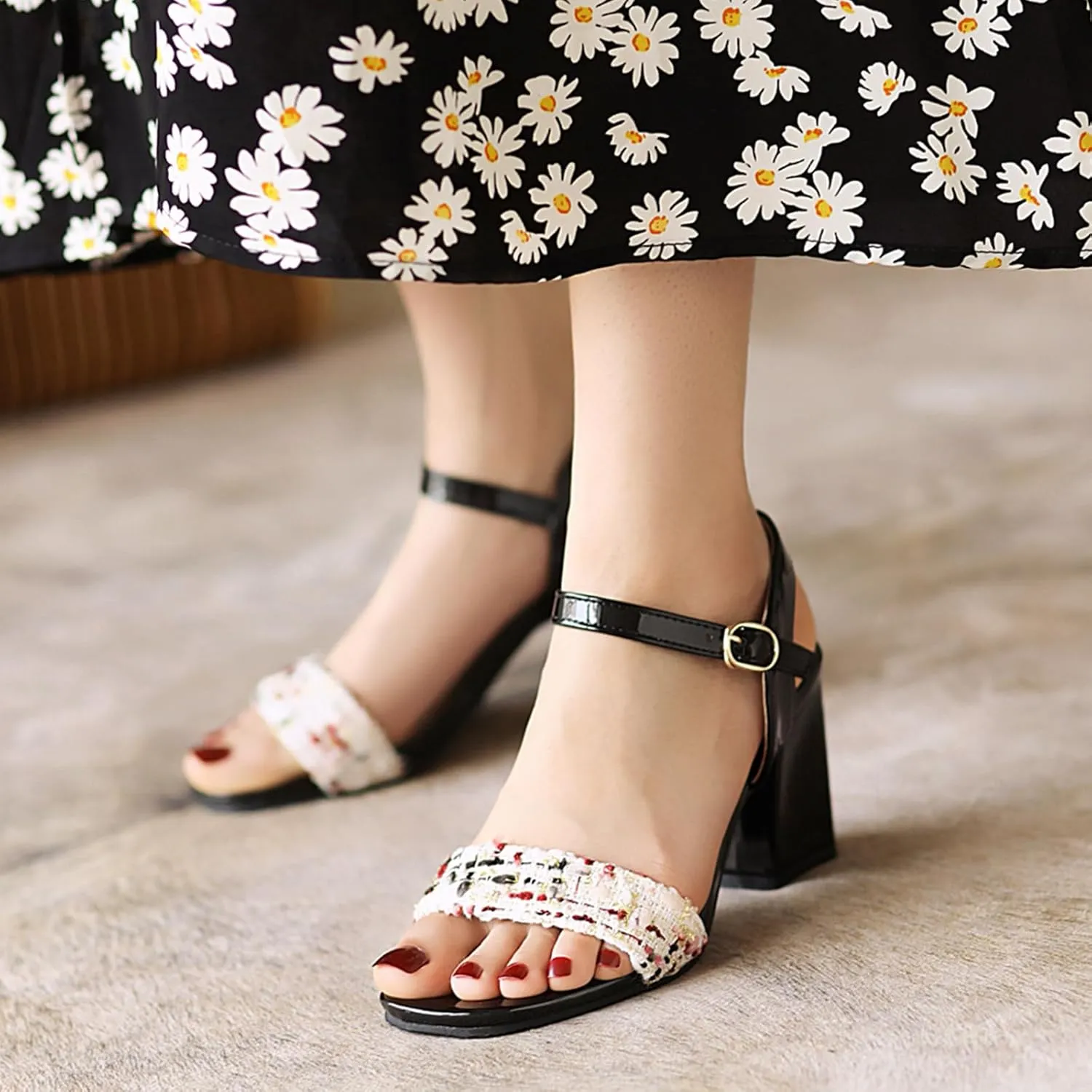 Gicoiz Ladies Wedding Open Toe Block Heels Sandals