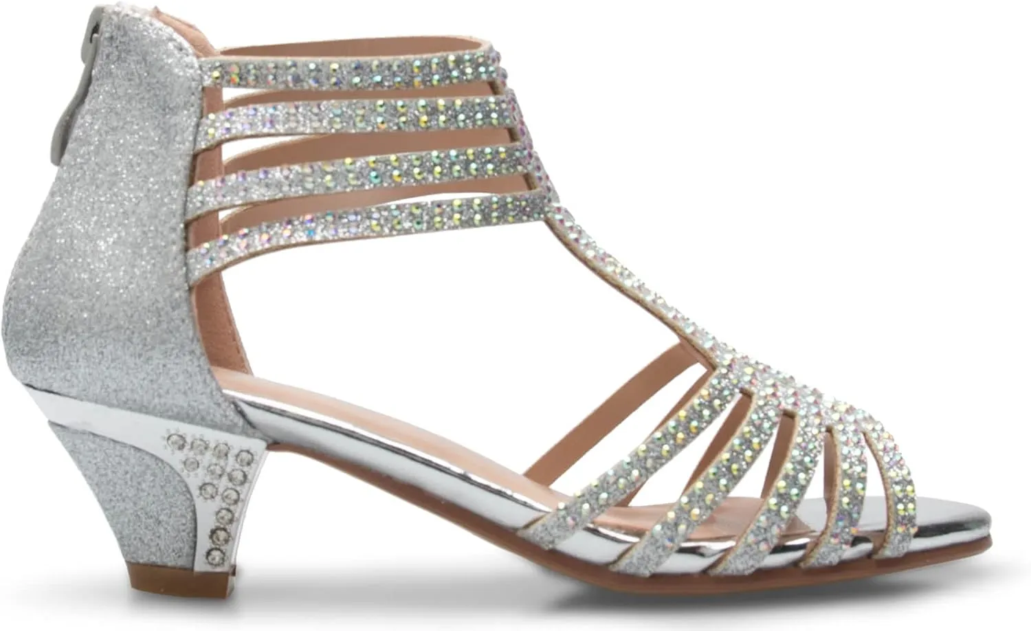 Girl's Cute Adorable Strappy Glitter Open Toe Heel Sandals - Adjustable buckle