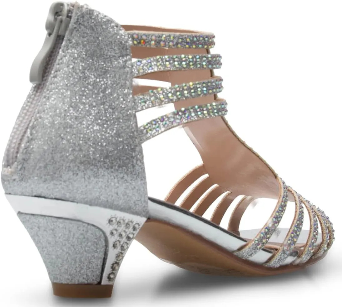 Girl's Cute Adorable Strappy Glitter Open Toe Heel Sandals - Adjustable buckle