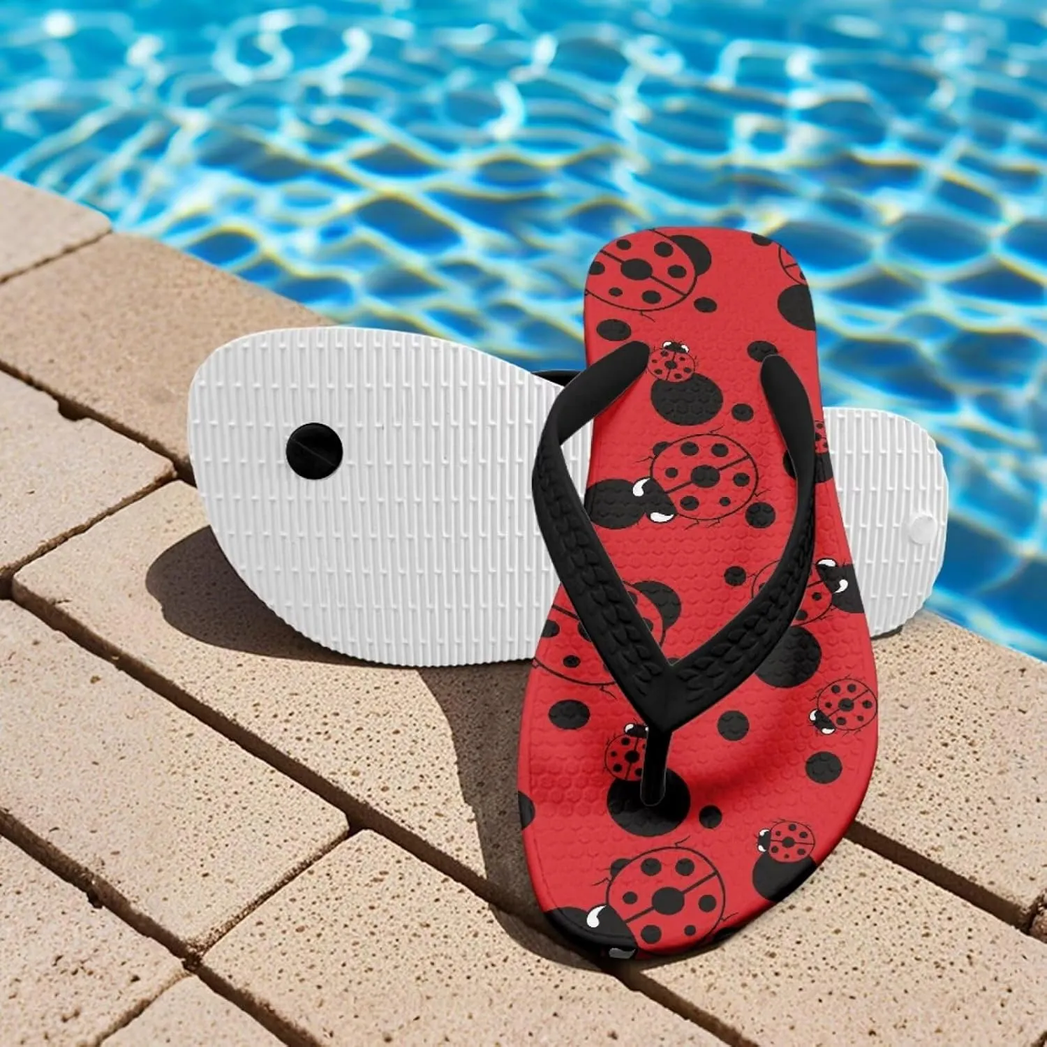 Girls Red Ladybug Flip Flops Kids Slip on Thong Sandals Ladybug Cosplay Slippers for Summer Beach Pool