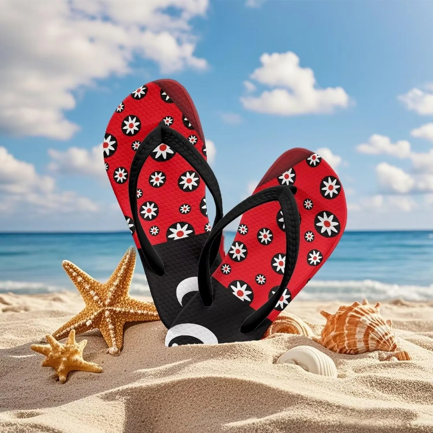 Girls Red Ladybug Flip Flops Kids Slip on Thong Sandals Ladybug Cosplay Slippers for Summer Beach Pool