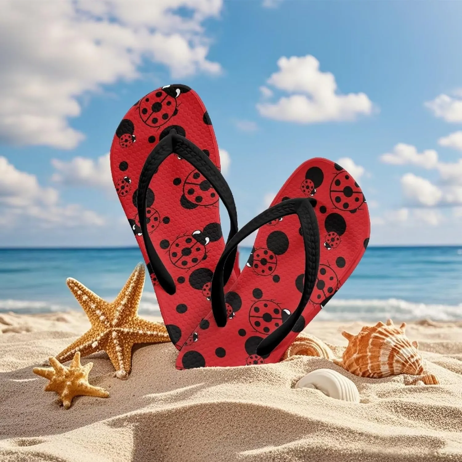 Girls Red Ladybug Flip Flops Kids Slip on Thong Sandals Ladybug Cosplay Slippers for Summer Beach Pool