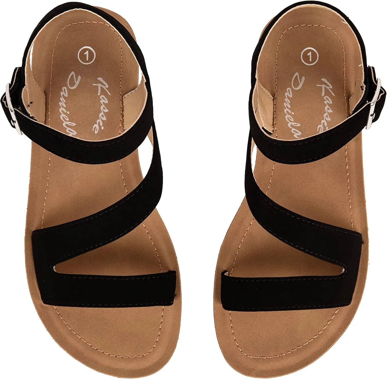 Girls Sandals Comfortable Open Toe Straps with Ankle Buckle Slide Flats Lan-2