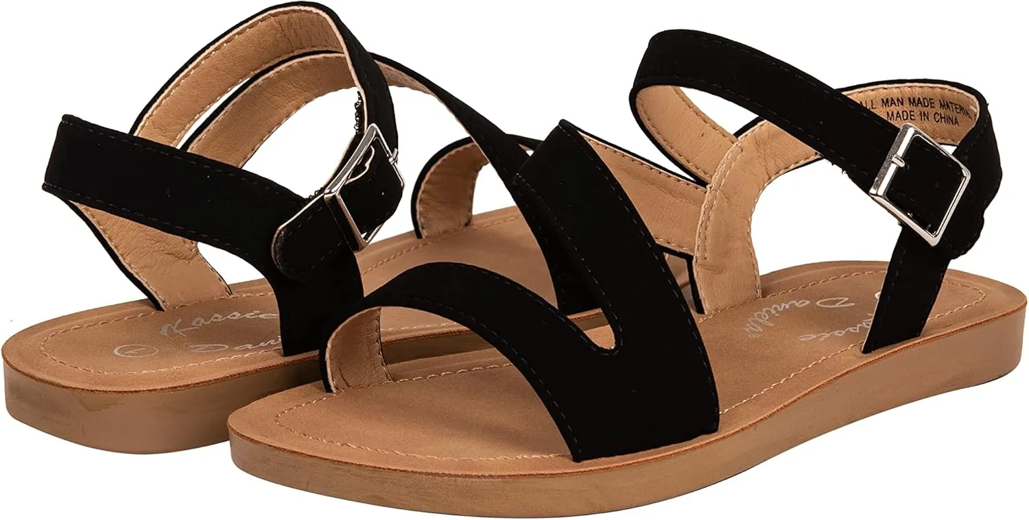 Girls Sandals Comfortable Open Toe Straps with Ankle Buckle Slide Flats Lan-2