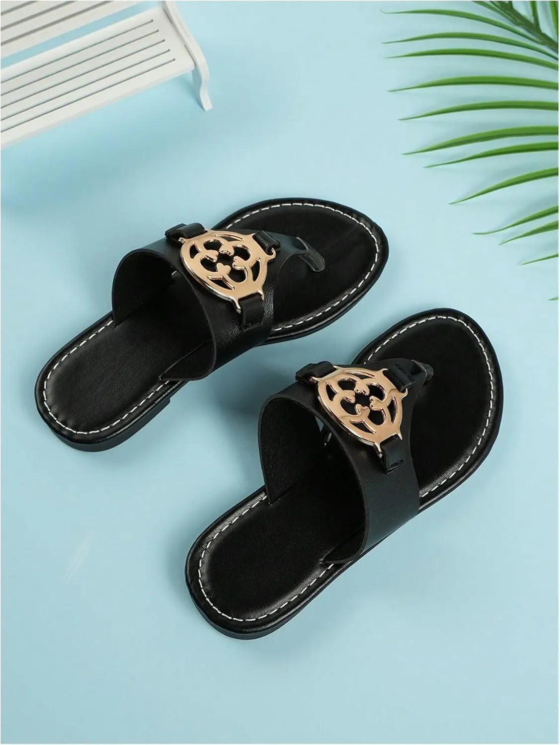 GORGLITTER Girl's Metallic Thong Flat Sandals Dressy Slip On Summer Walking Flip Flops