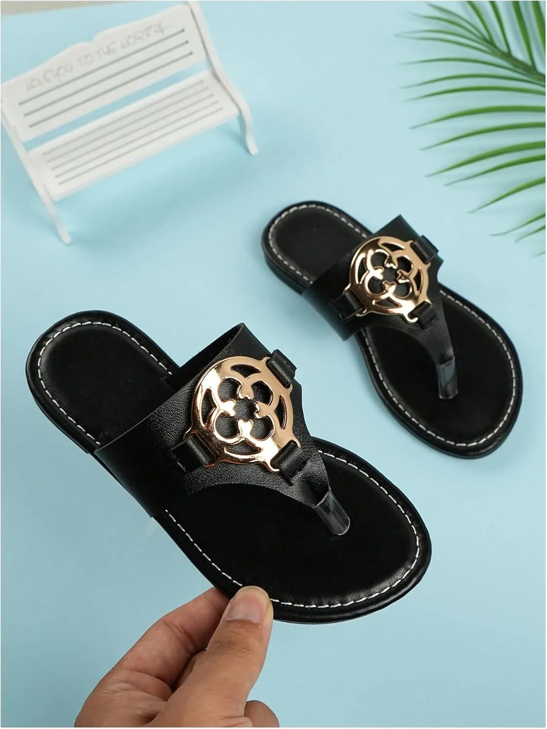 GORGLITTER Girl's Metallic Thong Flat Sandals Dressy Slip On Summer Walking Flip Flops