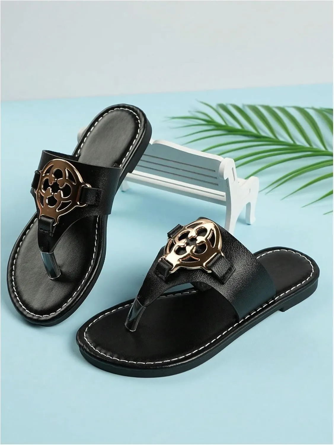 GORGLITTER Girl's Metallic Thong Flat Sandals Dressy Slip On Summer Walking Flip Flops