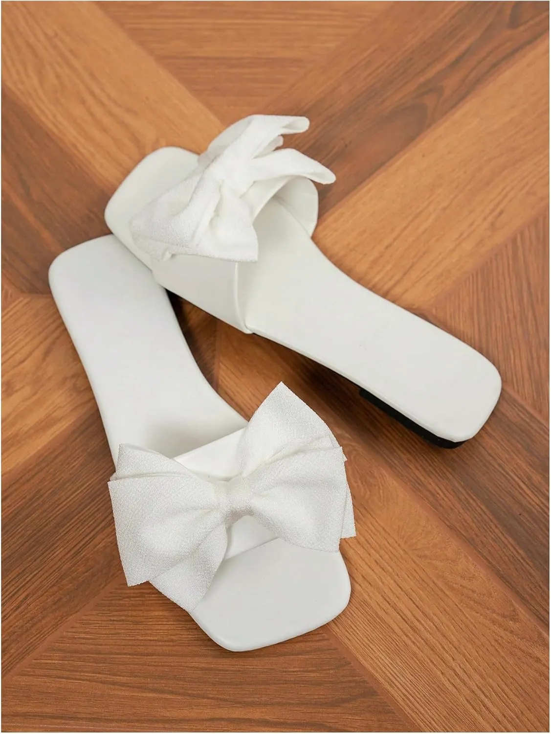 GORGLITTER Women's Bow Sandals Square Open Toe Slip on Dressy Summer Sandals