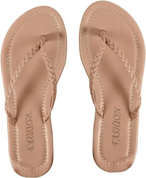 GORGLITTER Women's Braided Flip Flops Dressy Minimalist Thong Flats Sandals Open Toe Vacation Beach Shoes