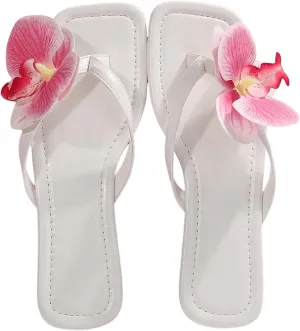 GORGLITTER Women's Flower Flat Sandals Dressy Flip Flops Square Open Toe Thong Vacation Summer 2025 Slides Shoes