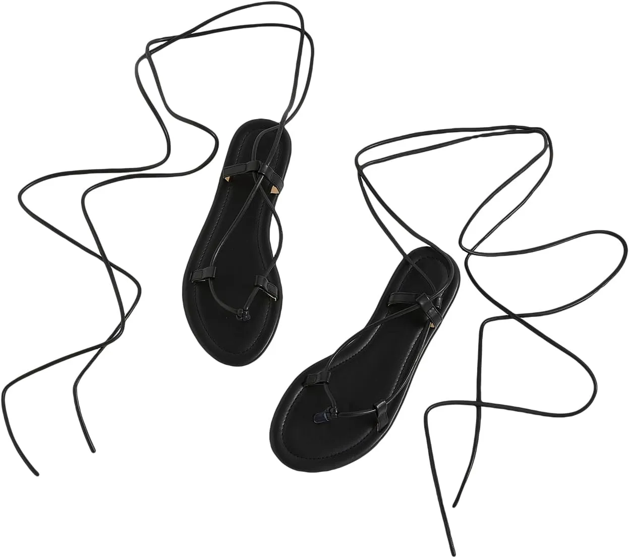 GORGLITTER Women's Lace Up Flat Sandals Dressy Strappy Gladiator Sandals Pointed Toe Thong Sandals