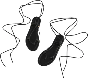 GORGLITTER Women's Lace Up Flat Sandals Dressy Strappy Gladiator Sandals Pointed Toe Thong Sandals