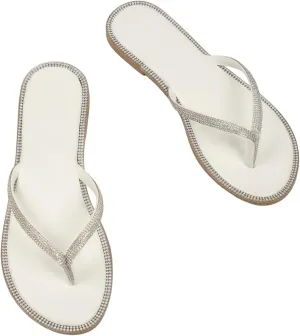 GORGLITTER Women's Rhinestone Flip Flops Beach Vacation Glitter Sparkly Flat Sandals Summer Open Toe Slides