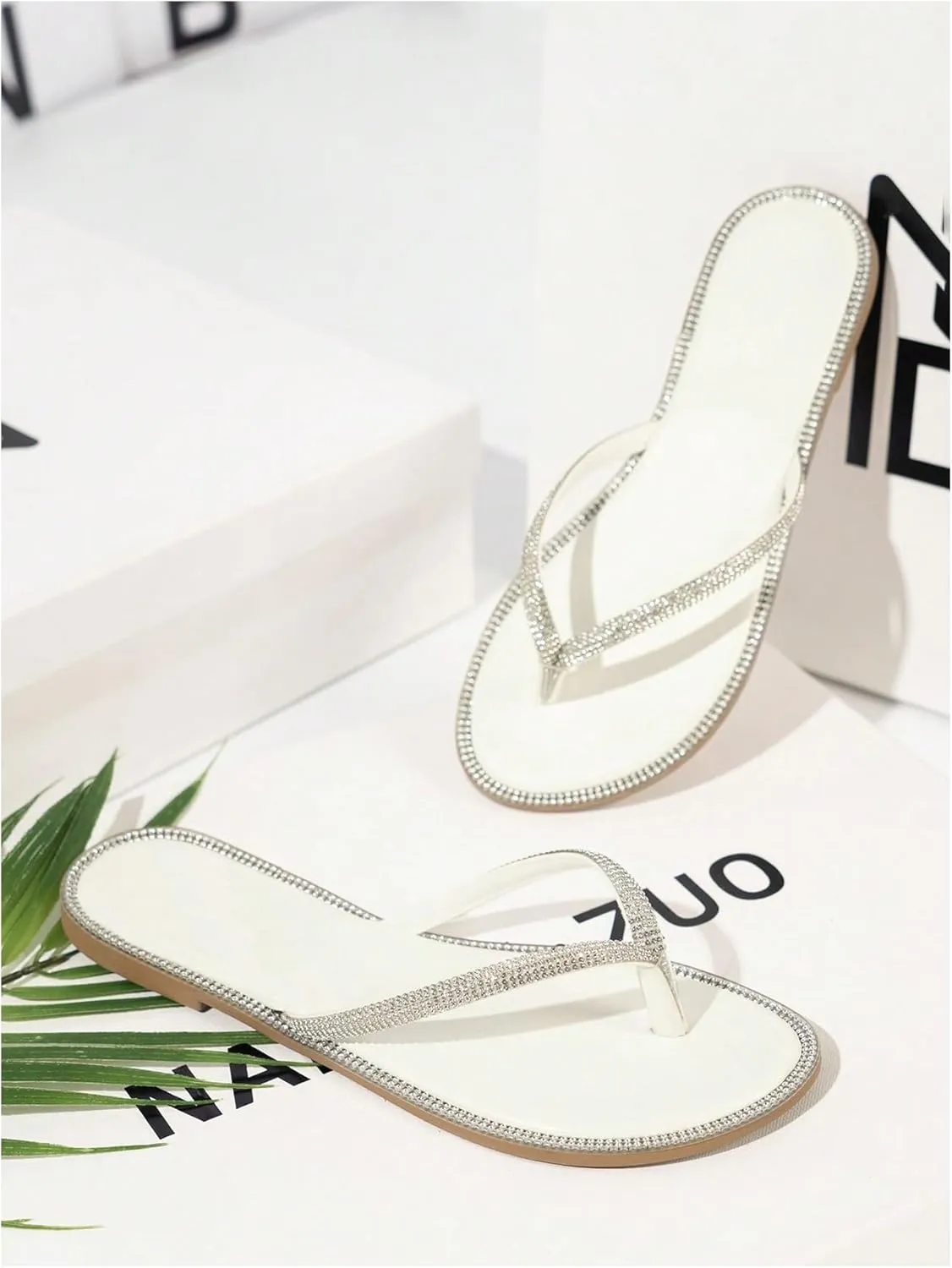 GORGLITTER Women's Rhinestone Flip Flops Beach Vacation Glitter Sparkly Flat Sandals Summer Open Toe Slides