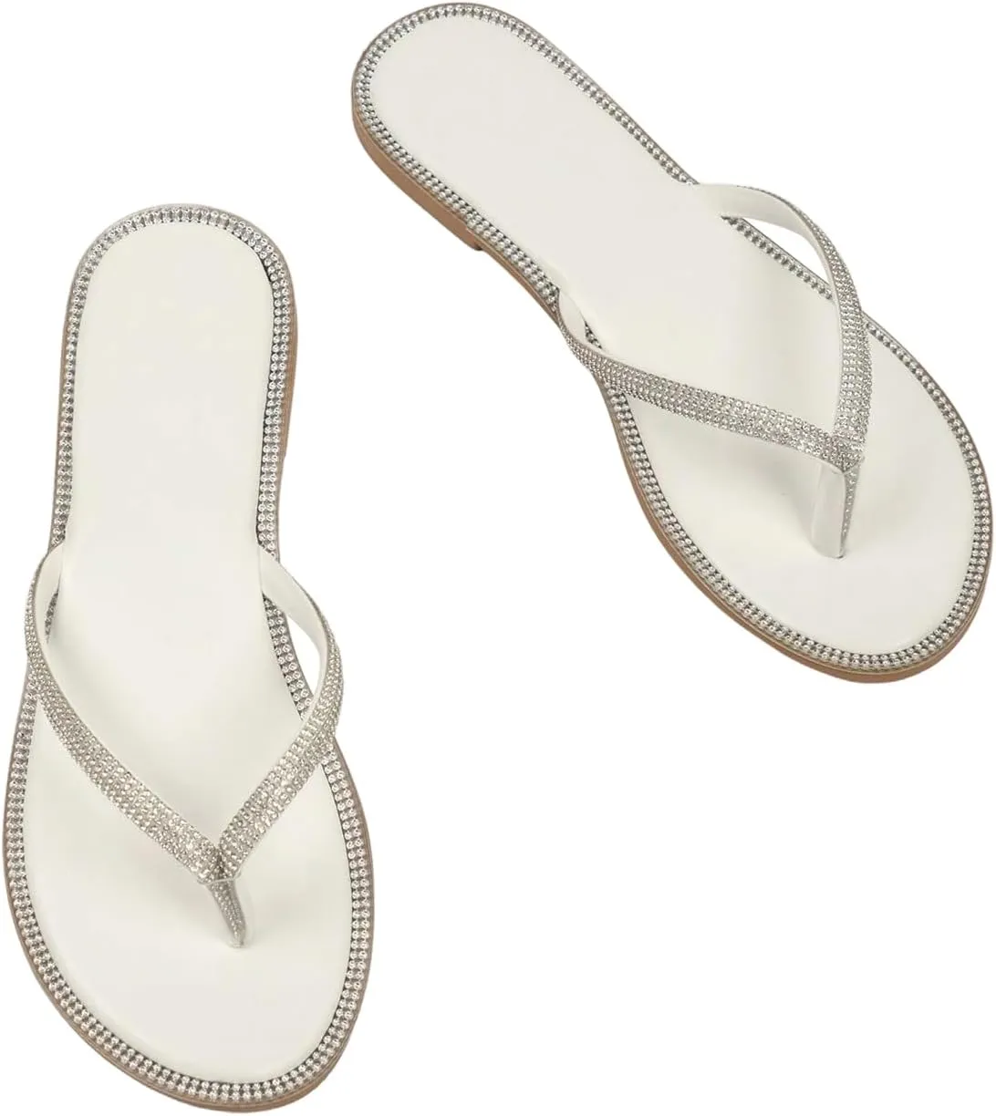 GORGLITTER Women's Rhinestone Flip Flops Beach Vacation Glitter Sparkly Flat Sandals Summer Open Toe Slides