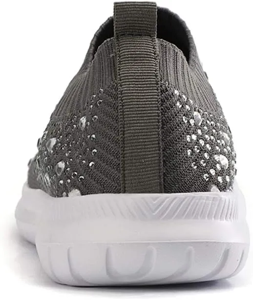 GOSPT Women's Mesh Walking Shoes Rhinestone Glitter Slip On Ballroom Jazz Latin Dance Sock Sneakers
