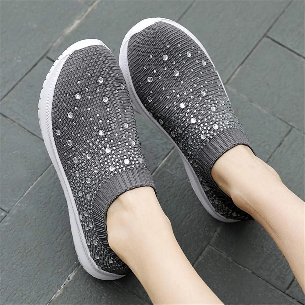 GOSPT Women's Mesh Walking Shoes Rhinestone Glitter Slip On Ballroom Jazz Latin Dance Sock Sneakers