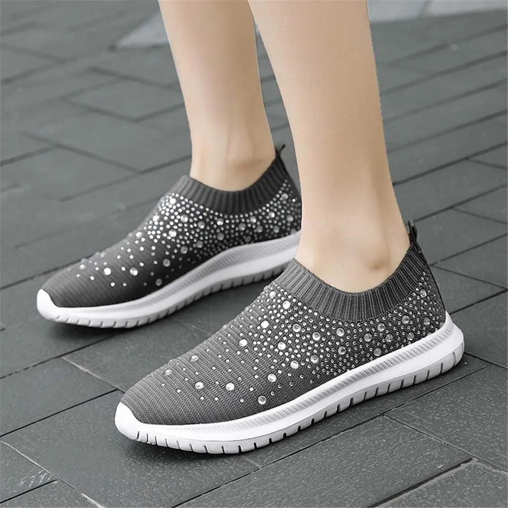 GOSPT Women's Mesh Walking Shoes Rhinestone Glitter Slip On Ballroom Jazz Latin Dance Sock Sneakers