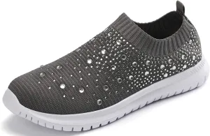 GOSPT Women's Mesh Walking Shoes Rhinestone Glitter Slip On Ballroom Jazz Latin Dance Sock Sneakers