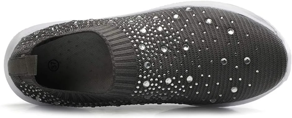 GOSPT Women's Mesh Walking Shoes Rhinestone Glitter Slip On Ballroom Jazz Latin Dance Sock Sneakers