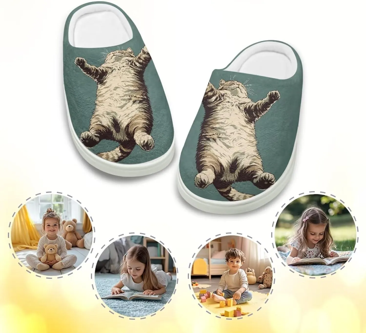 GOSTONG Unisex Kids Slippers Casual Home Slippers Warm Fuzzy Winter Slippers Non Slip Soft Walking Shoes White Sole US 9-16