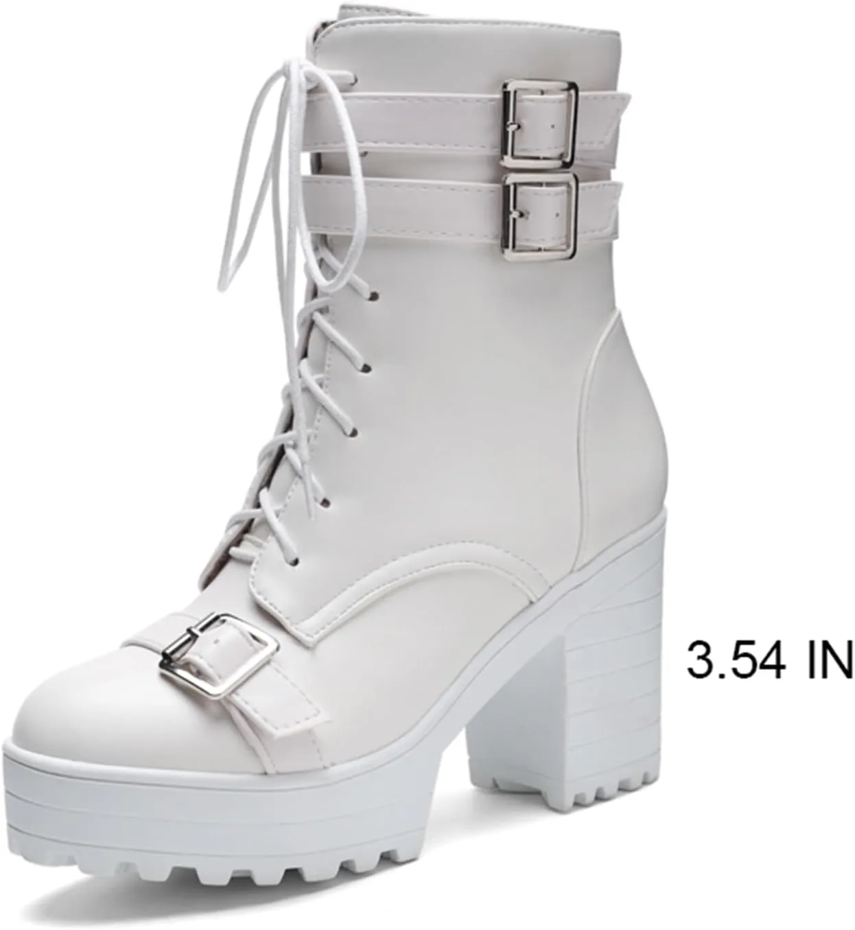Goth Boots Chunky Heel Boot For Women Ankle Combat Booties Black Platform Bootie Buckle Rivets Punk Goth Shoes With Zipper