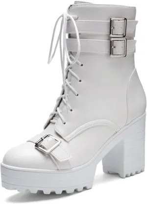 Goth Boots Chunky Heel Boot For Women Ankle Combat Booties Black Platform Bootie Buckle Rivets Punk Goth Shoes With Zipper