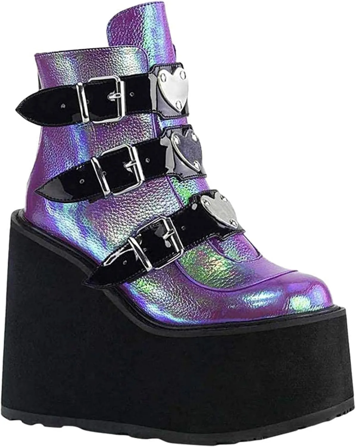 GUNIYIFS Womens Platform Ankle Boots Gothic Combat Boots Wedges Chunky Heel Booties Studded Buckle Lace Up Round Toe Boots