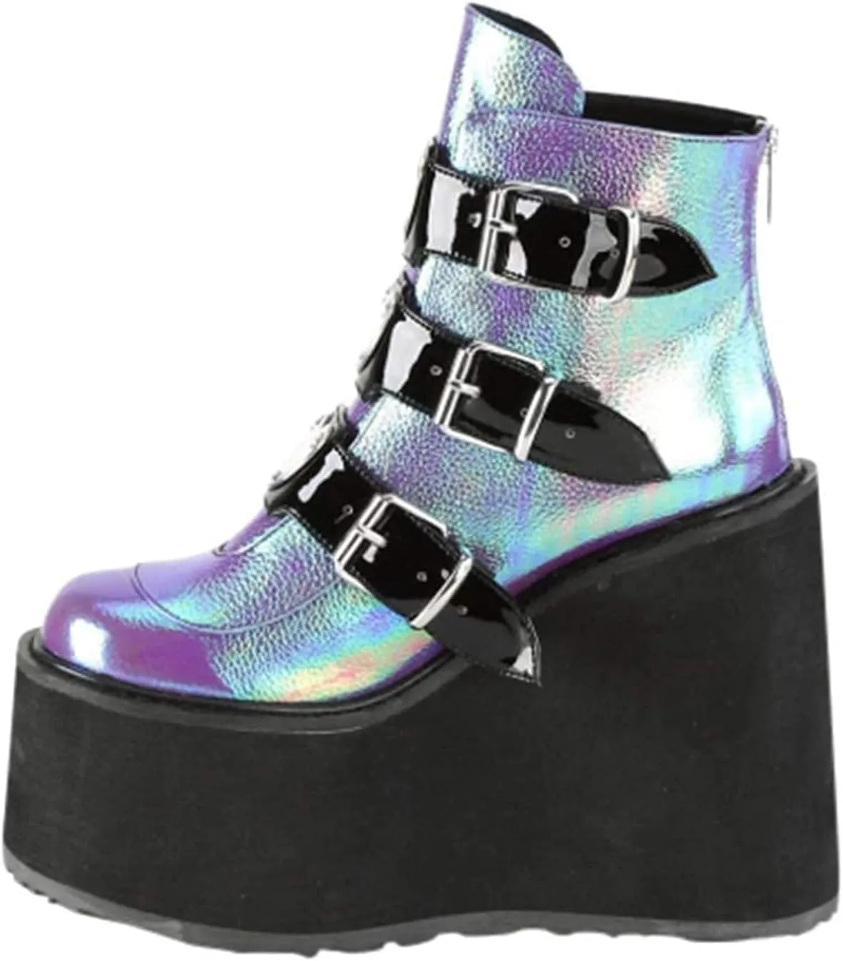 GUNIYIFS Womens Platform Ankle Boots Gothic Combat Boots Wedges Chunky Heel Booties Studded Buckle Lace Up Round Toe Boots