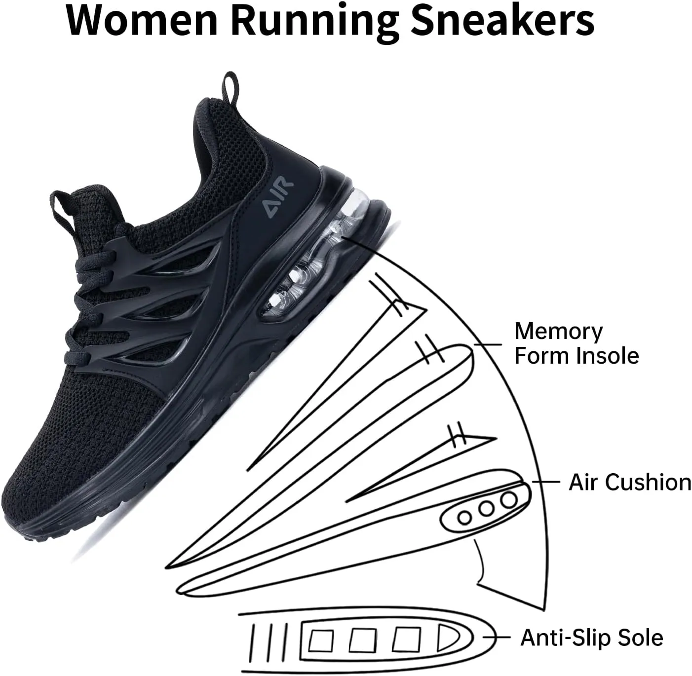 Gyeice Womens Air Running Shoes Lightweight Breathable Fashion Tennis Sneakers Gym Sport Walking Slip on Footwear US 5.5-11
