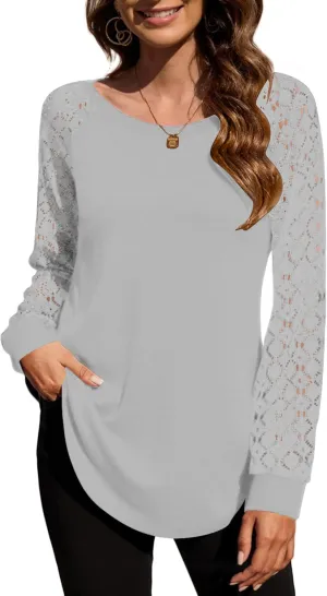 Halife Women's Lightweight Color Block Long Sleeve Loose Fit Pullover Sweatshirts Tunics Tops Shirts