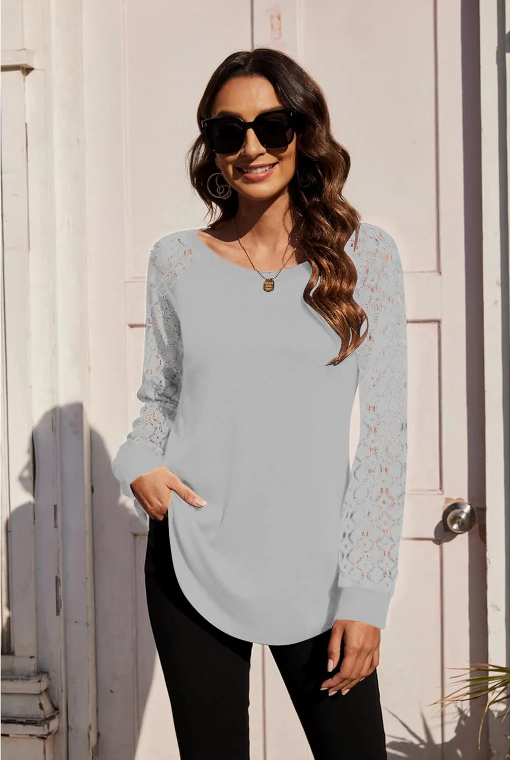 Halife Women's Lightweight Color Block Long Sleeve Loose Fit Pullover Sweatshirts Tunics Tops Shirts