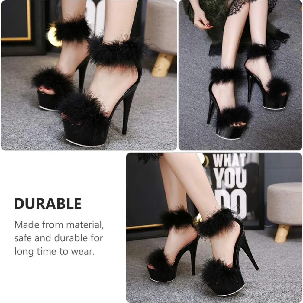 Happyyami 1Pair WomenS Fluffy Feather Clear High Heels Faux Fur Heels Sandals Pointed Toe Fuzzy Slippers High Heels Sandals