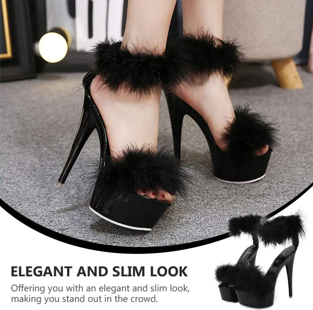 Happyyami 1Pair WomenS Fluffy Feather Clear High Heels Faux Fur Heels Sandals Pointed Toe Fuzzy Slippers High Heels Sandals