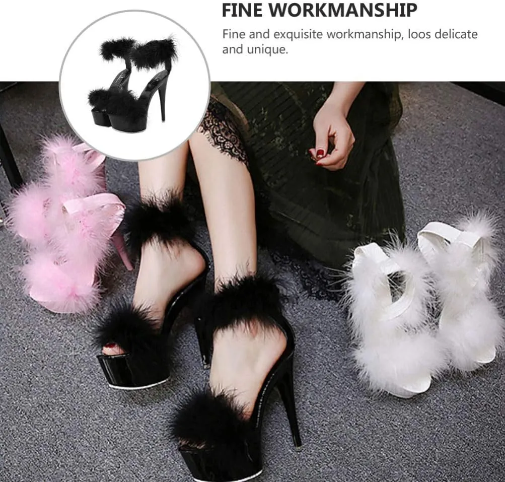 Happyyami 1Pair WomenS Fluffy Feather Clear High Heels Faux Fur Heels Sandals Pointed Toe Fuzzy Slippers High Heels Sandals