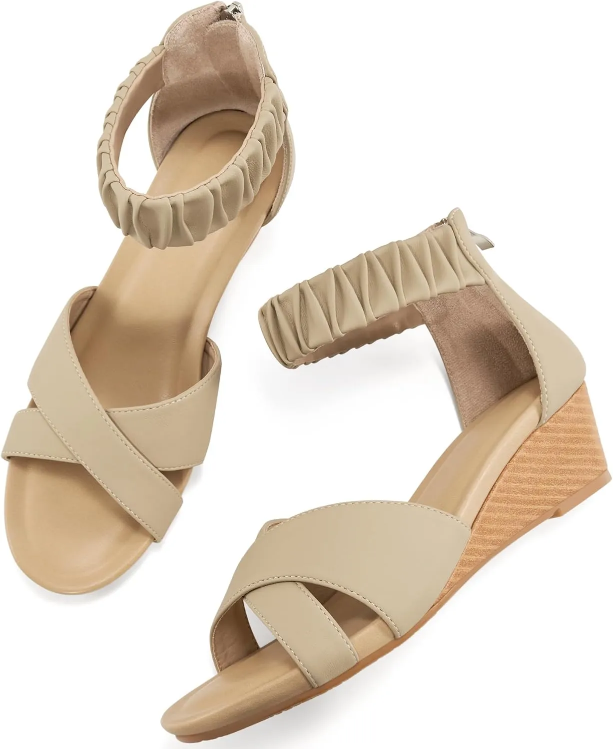 HARENCE Womens Sandals Wedge Shoes: Comfortable Dressy Platform Sandal with Zipper Summer Gladiator Open Toe Low Heel Wedges