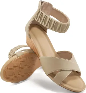HARENCE Womens Sandals Wedge Shoes: Comfortable Dressy Platform Sandal with Zipper Summer Gladiator Open Toe Low Heel Wedges