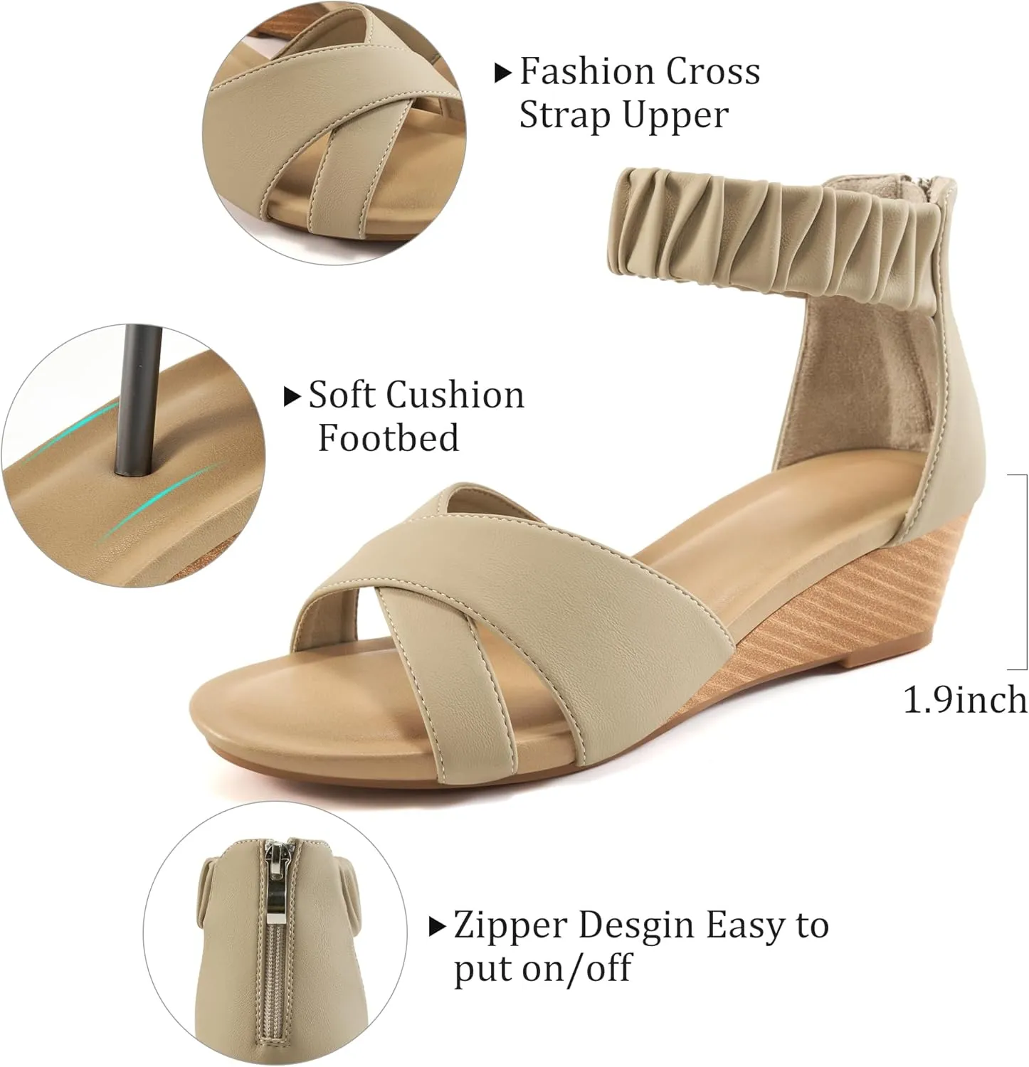 HARENCE Womens Sandals Wedge Shoes: Comfortable Dressy Platform Sandal with Zipper Summer Gladiator Open Toe Low Heel Wedges